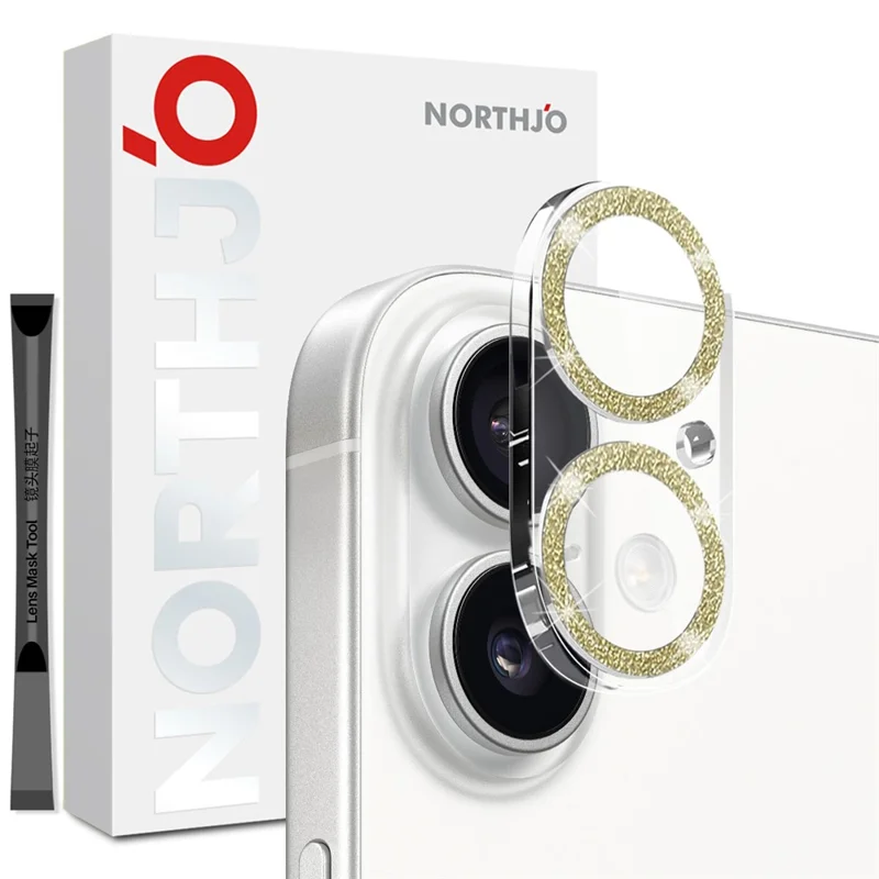 NORTHJO Pour iPhone 17 Protecteur de Lentille d'Appareil Photo Paillettes Brillantes Cercles Verre Trempé HD Transparent 3D Couverture Complète - Or