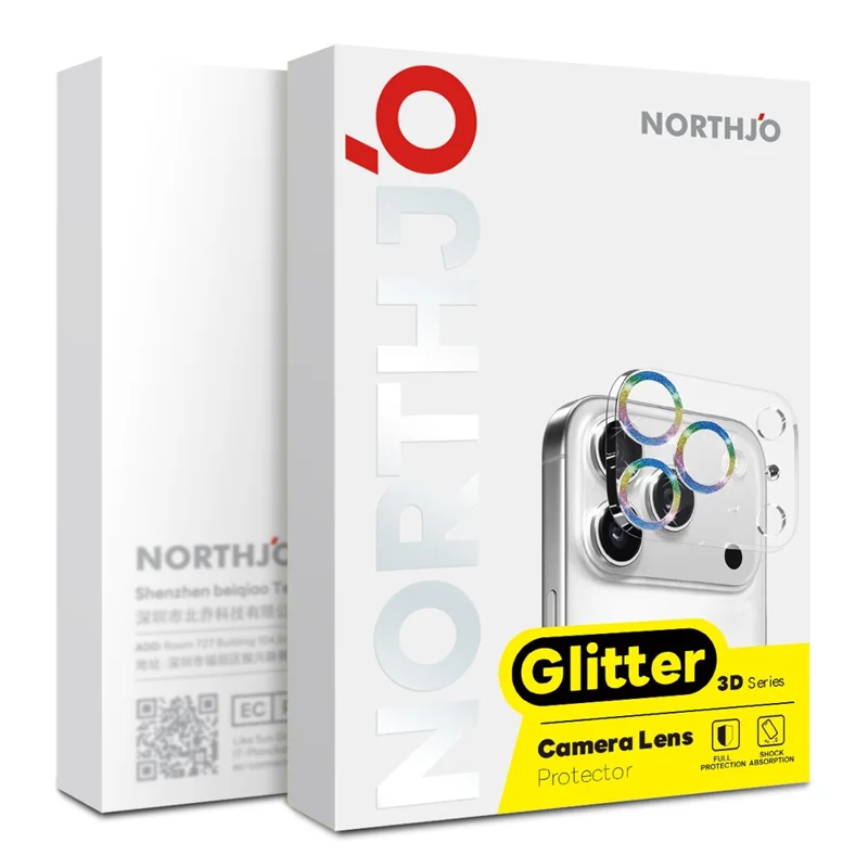 NORTHJO Pour iPhone 17 Protecteur de Lentille d'Appareil Photo Paillettes Brillantes Cercles Verre Trempé HD Transparent 3D Couverture Complète - Or