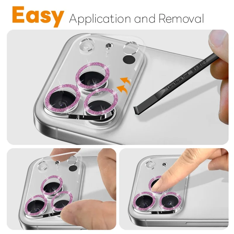 NORTHJO For iPhone 17 Pro Max Camera Lens Protector Glitter Bling Circles Tempered Glass HD Clear 3D Full Coverage - Pink