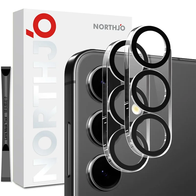 NORTHJO 2 шт. Для защиты камеры Samsung Galaxy S25 FE Чёрные круги 3D Полное покрытие Прозрачная закалённая стеклянная плёнка для объектива