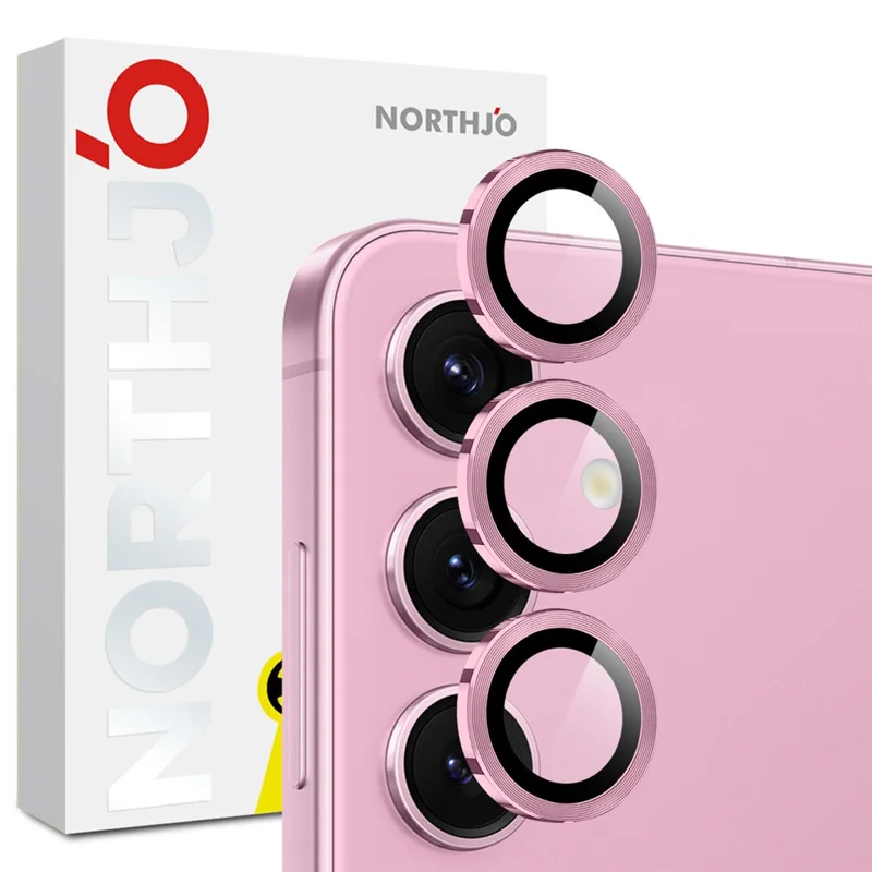 NORTHJO 1 Set For Samsung Galaxy S25 FE Tempered Glass Camera Lens Film CD Veins Metal Ring Lens Guard - Pink