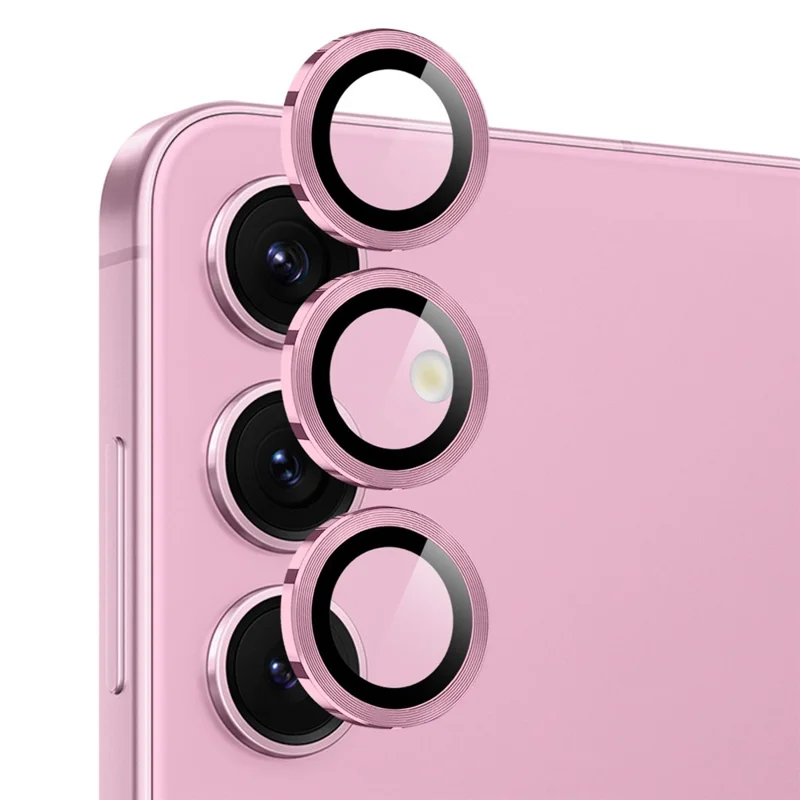 NORTHJO 1 Set For Samsung Galaxy S25 FE Tempered Glass Camera Lens Film CD Veins Metal Ring Lens Guard - Pink