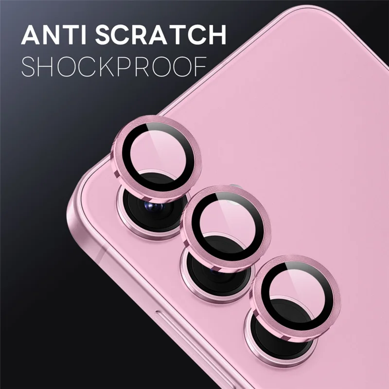 NORTHJO 1 Set For Samsung Galaxy S25 FE Tempered Glass Camera Lens Film CD Veins Metal Ring Lens Guard - Pink