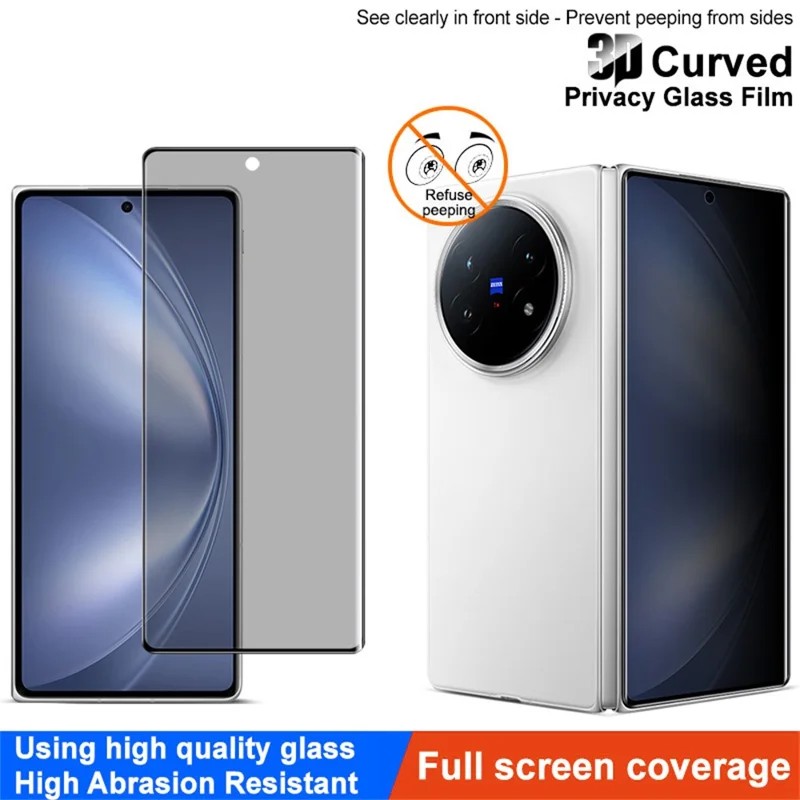 IMAK Para vivo X Fold5 5G Protetor de tela anti-espião Filme de vidro temperado de cobertura total