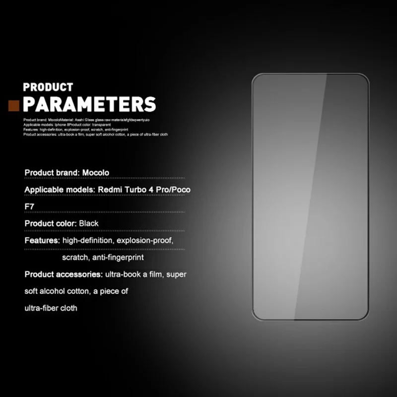 MOCOLO For Xiaomi Redmi Turbo 4 Pro 5G / Poco F7 5G Screen Protector Anti-Shatter Silk Printing Tempered Glass Film - Black