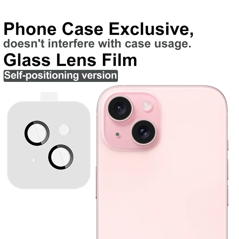 IMAK For iPhone 15 / 15 Plus Tempered Glass Camera Lens Protector with Self Positioning Frame (Complete Covering)