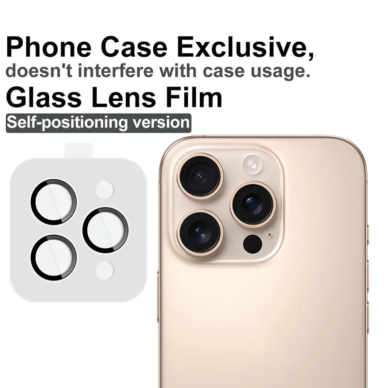 IMAK Pour iPhone 16 Pro / 16 Pro Max Protecteur d'objectif de caméra en verre trempé avec cadre d'auto-positionnement (Version réduite)