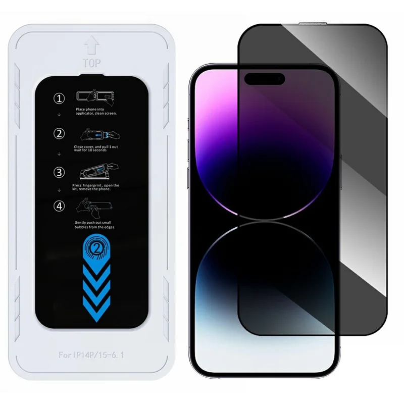 Großeinkauf für iPhone 14 Pro Max Sichtschutz-Displayschutzfolie 28-Grad Anti-Spionage 0,33mm Hochleistungs-Aluminium-Silizium-Glas mit Installationswerkzeug