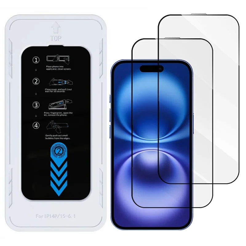 Acquisto all'ingrosso 2 Pezzi Pellicola Proteggi Schermo per iPhone 16 Plus / 15 Plus in Vetro di Alluminio-Silicio Ultra Sottile 0,33mm HD con Strumento di Installazione