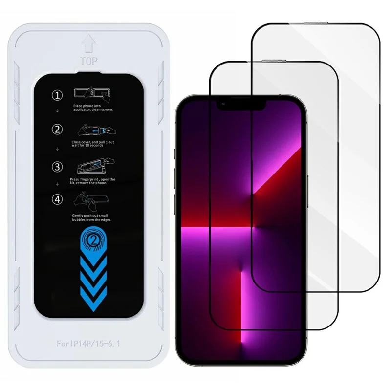 Großeinkauf 2 Stück iPhone 14 Plus / 13 Pro Max Displayschutz Hochwertiges Aluminium-Silizium-Glas 0,33mm HD-Schutzfolie mit Installationswerkzeug