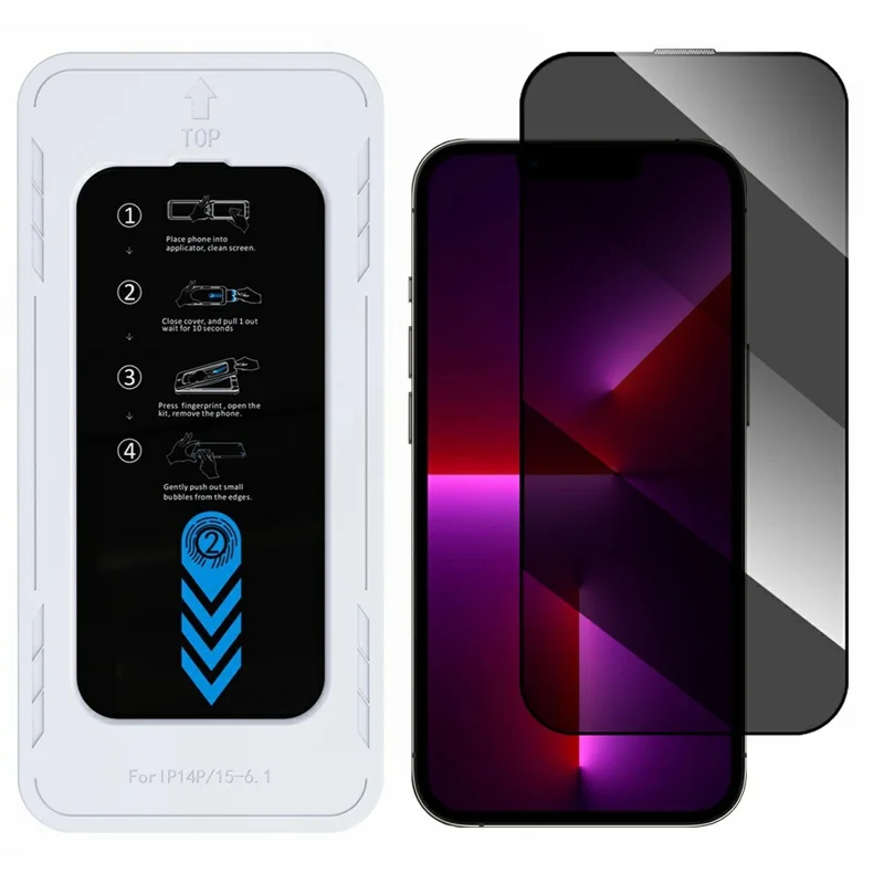 Acquisto all'ingrosso per iPhone 14 Plus / 13 Pro Max Pellicola Protettiva Privacy con Angolo Anti-Spy di 28 Gradi, Vetro in Alluminio-Silicio da 0,33 mm con Strumento di Installazione