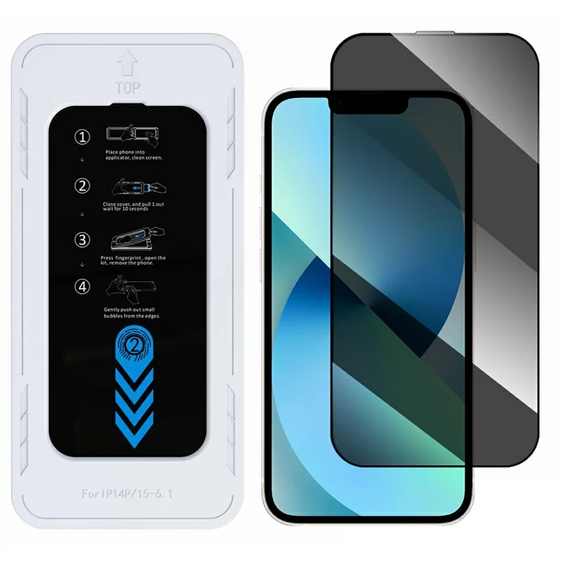 Großhandels-Sichtschutzfolie für iPhone 14 / 13 Pro / 13 Pro, 28-Grad Anti-Spy 0,33 mm hochwertige Aluminium-Silizium-Glasfolie mit Installationswerkzeug