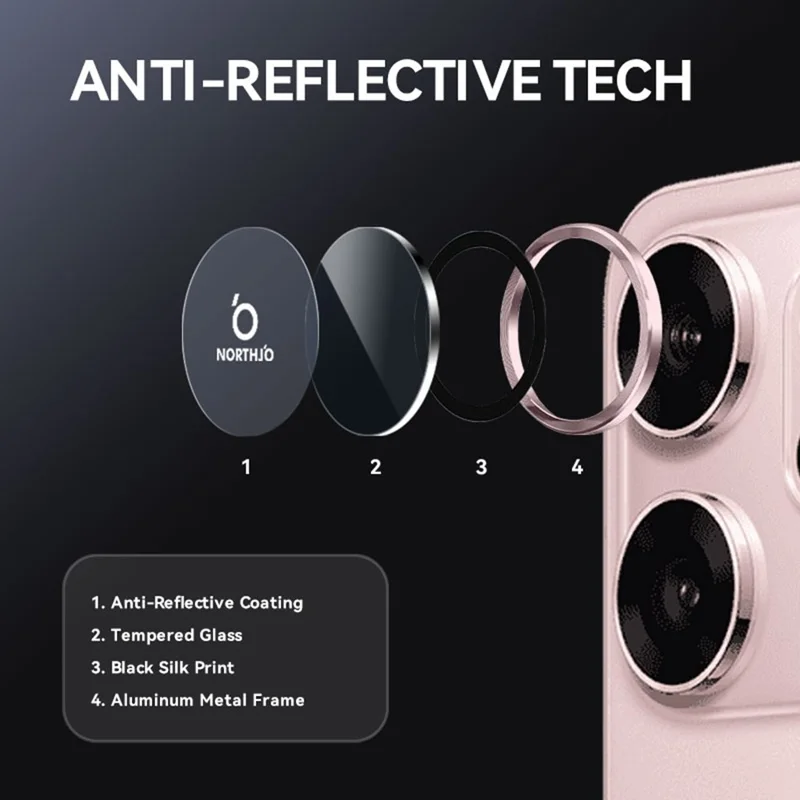 NORTHJO 1 комплект Защитное стекло для камеры Oppo Reno14 F 5G с металлическим кольцом - Розовый