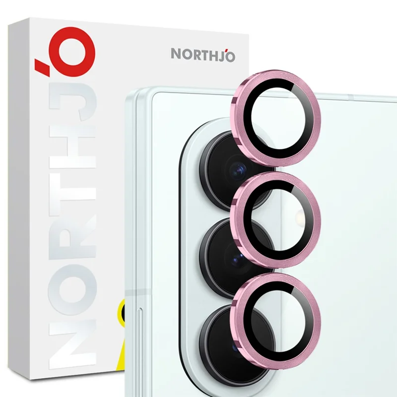 NORTHJO 1 Set For Samsung Galaxy Z Fold7 5G Tempered Glass Camera Lens Film CD Veins Metal Ring Lens Guard - Pink