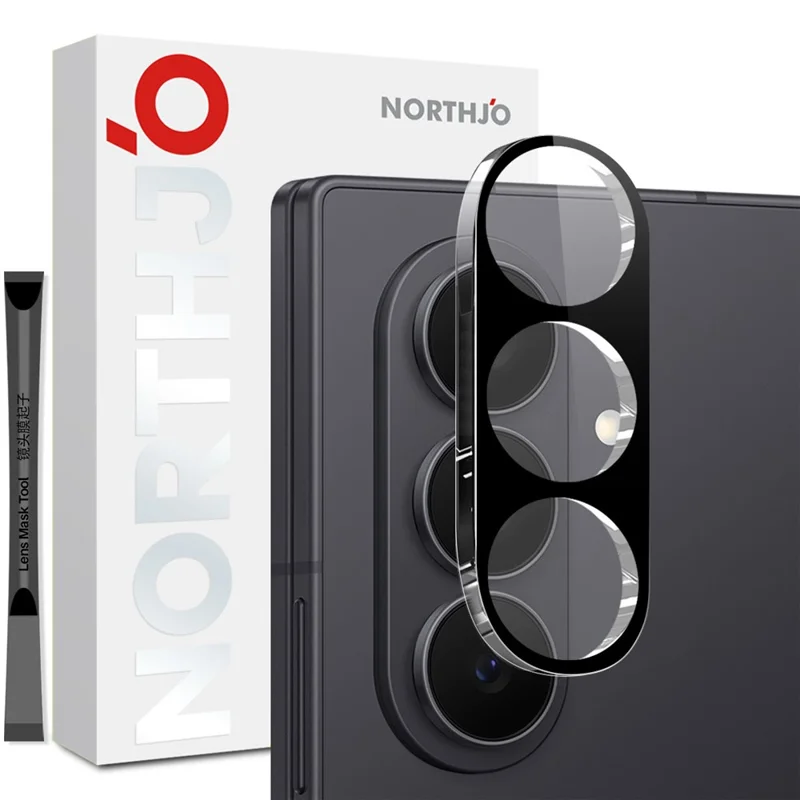 NORTHJO Pour Samsung Galaxy Z Fold7 5G Protection d'objectif Impression Soie Noire Verre Trempé 3D Transparent Film Protecteur