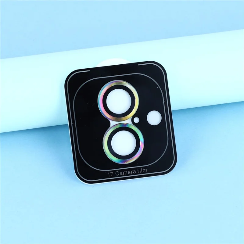 For iPhone 17 Camera Lens Protector CD Veins Metal Ring Tempered Glass Film - Colorful