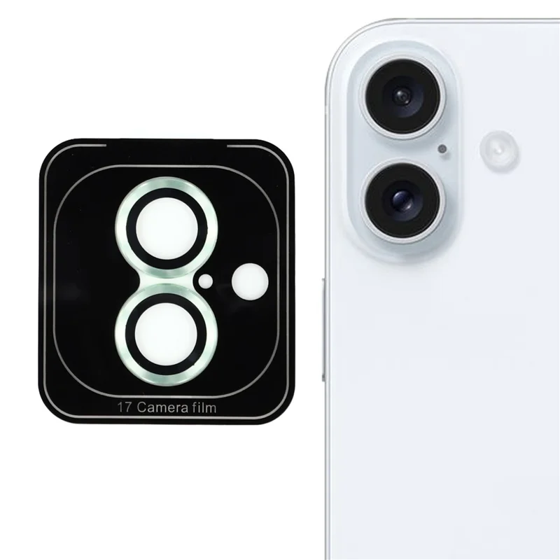 For iPhone 17 Camera Lens Protector CD Veins Metal Ring Tempered Glass Film - Light Green