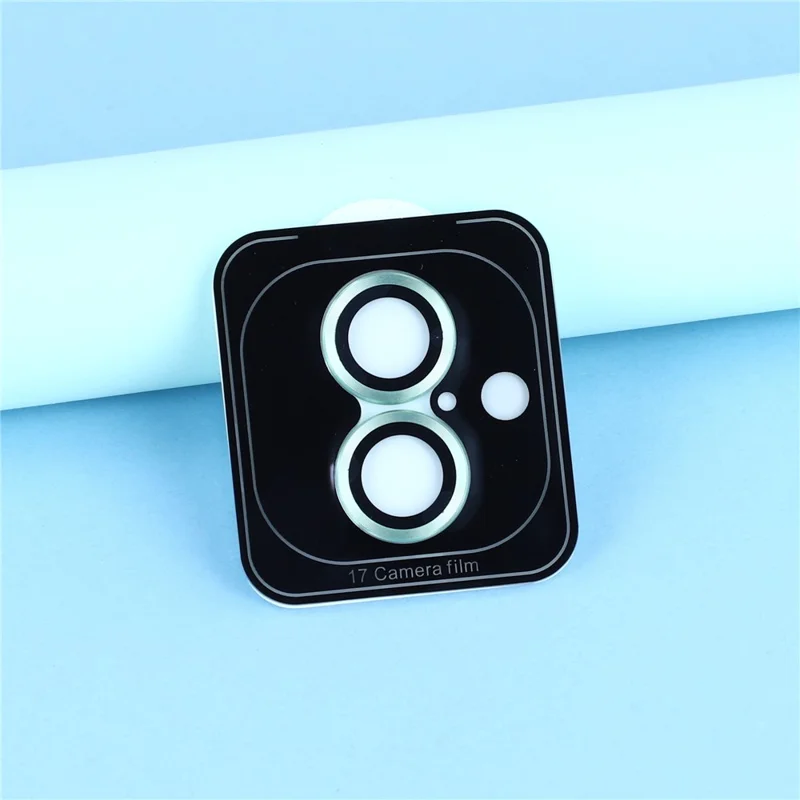 For iPhone 17 Camera Lens Protector CD Veins Metal Ring Tempered Glass Film - Light Green