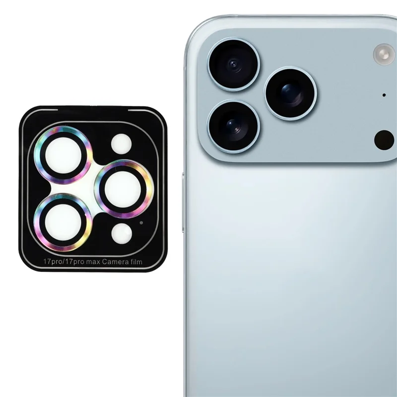 For iPhone 17 Pro Max / 17 Pro Camera Lens Protector CD Veins Metal Ring Tempered Glass Film - Colorful