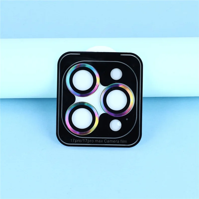 For iPhone 17 Pro Max / 17 Pro Camera Lens Protector CD Veins Metal Ring Tempered Glass Film - Colorful