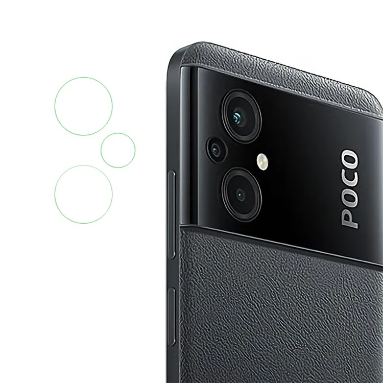 1 set de protecteur d'objectif de caméra à haute transmittance pour Xiaomi Poco M5 4G, film anti-poussière flexible en verre de soda-chaux pour l'objectif arrière du téléphone