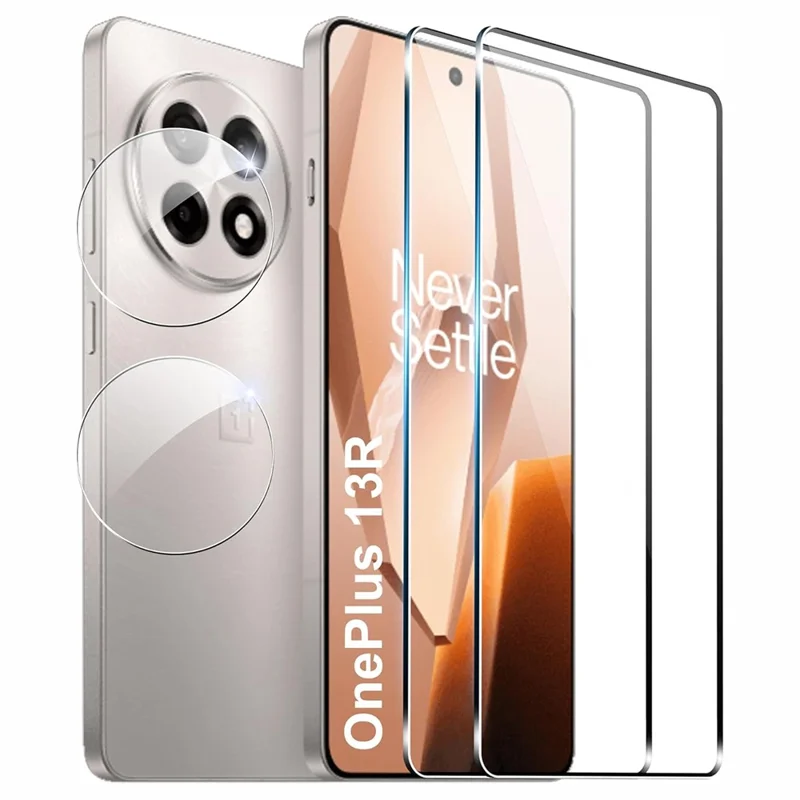 2 Stück OnePlus 13R 5G Displayschutz 2,5D Bogenkante Hochklare Gehärtete Glasfolie mit Kameraobjektiv-Schutzfolie