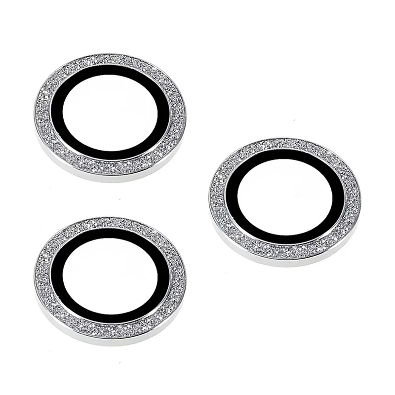 For iPhone 17 Pro Max / 17 Pro Camera Lens Protector Set Bling Glitter Metal Ring Tempered Glass Lens Film - Silver