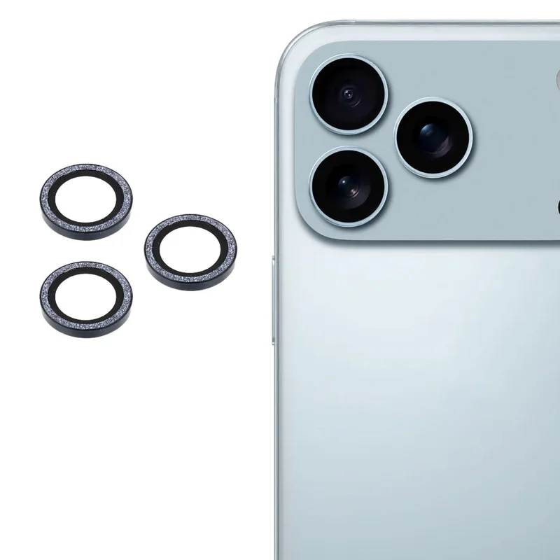 For iPhone 17 Pro Max / 17 Pro Camera Lens Protector Set Bling Glitter Metal Ring Tempered Glass Lens Film - Dark Blue