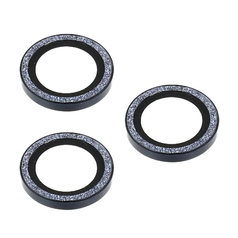 For iPhone 17 Pro Max / 17 Pro Camera Lens Protector Set Bling Glitter Metal Ring Tempered Glass Lens Film - Dark Blue
