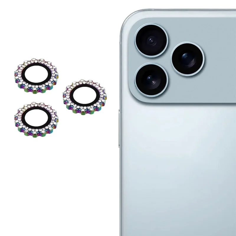 1Set For iPhone 17 Pro Max / 17 Pro Camera Lens Protector Gear Shape Tempered Glass Lens Film Rhinestone Decor - Colorful