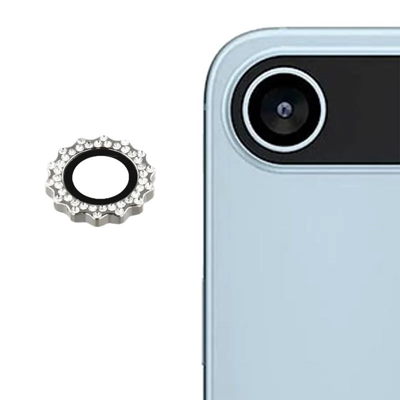 1Set For iPhone Air Camera Lens Protector Gear Shape Tempered Glass Lens Film Rhinestone Decor - Silver