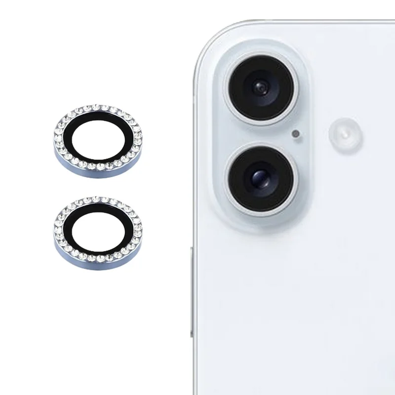 For iPhone 17 Camera Lens Protector Rhinestone Metal Frame + Tempered Glass Rear Lens Film - Silver