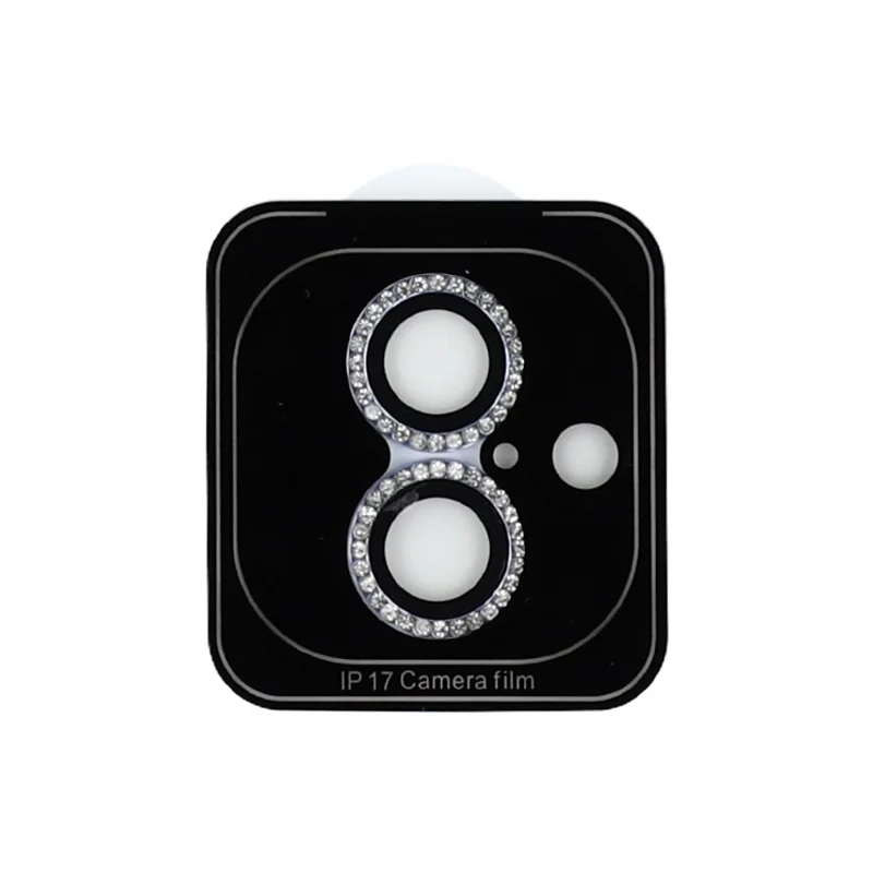 For iPhone 17 Camera Lens Protector Rhinestone Metal Frame + Tempered Glass Rear Lens Film - Silver