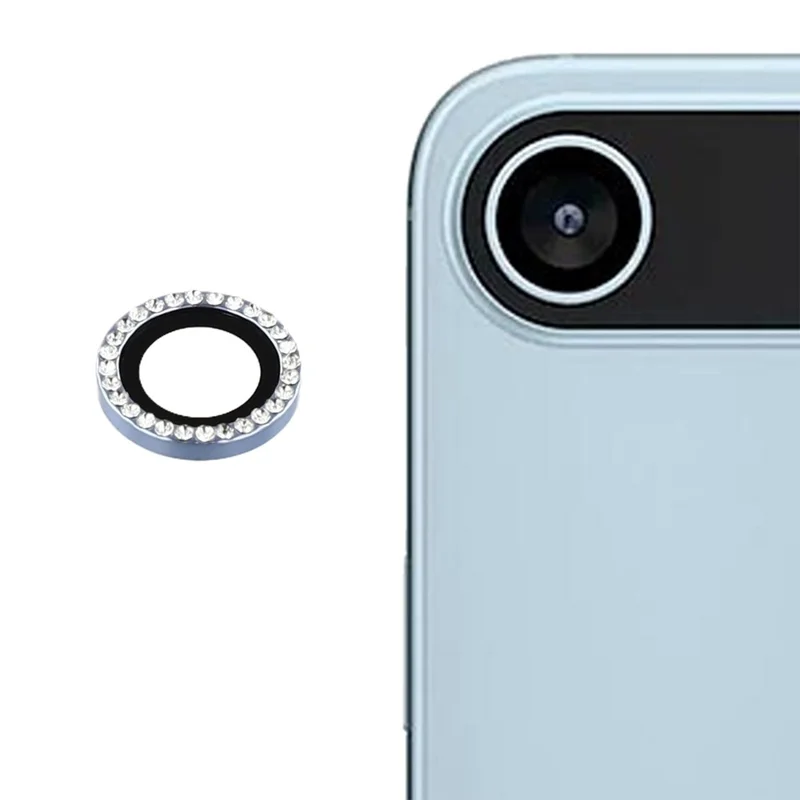 For iPhone Air Camera Lens Protector Rhinestone Metal Frame + Tempered Glass Rear Lens Film - Silver