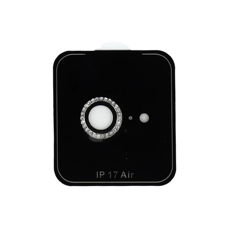 For iPhone Air Camera Lens Protector Rhinestone Metal Frame + Tempered Glass Rear Lens Film - Silver