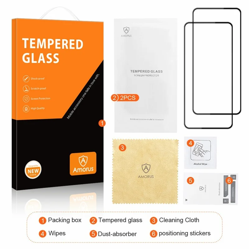 AMORUS 2Pcs Per OnePlus Nord CE 5G / Ace 5 Racing 5G Pellicola Proteggi Schermo in Vetro Temperato Infrangibile con Stampa Serigrafica - Nero