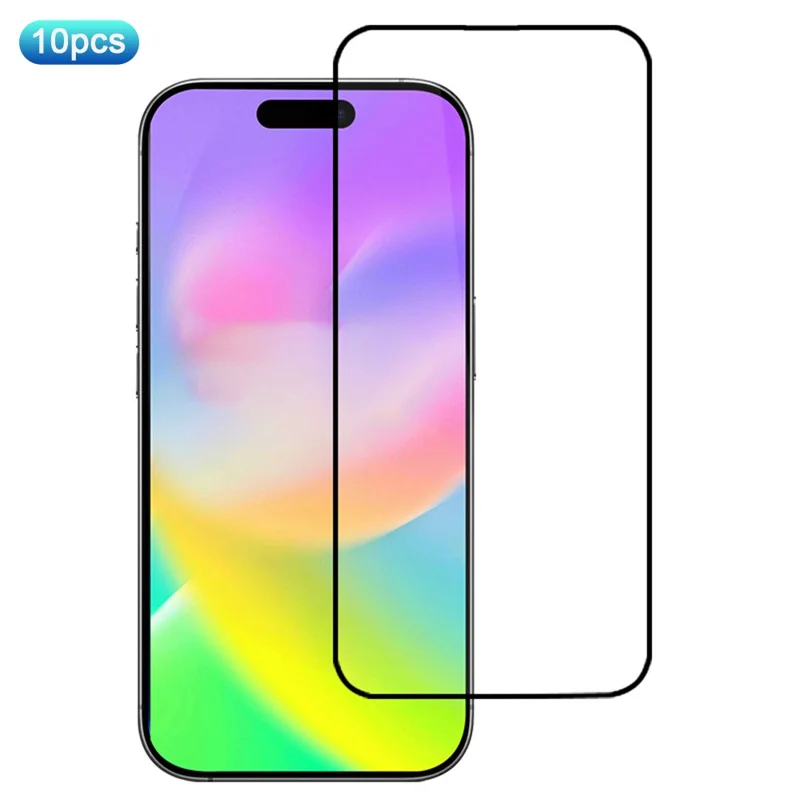 10 Piezas Protector de Pantalla para iPhone 17 Pro Impresión de Seda Borde Completo Pegamento Total Cobertura