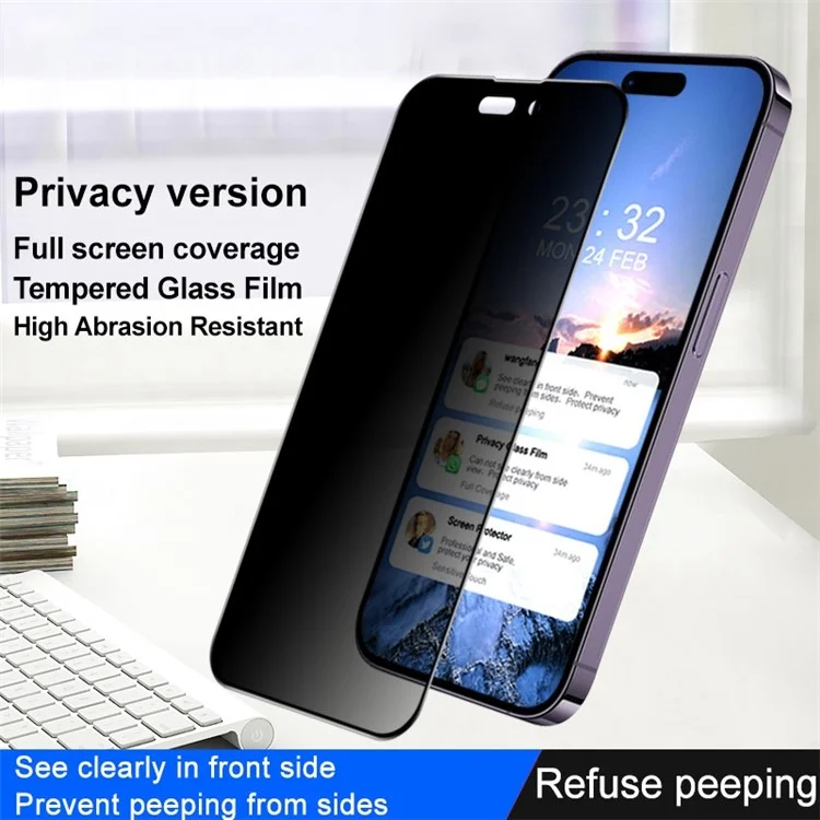 IMAK Full Screen Protector for iPhone 14 Pro, Anti-spy Privacy Protection Tempered Glass Full Glue Screen Film