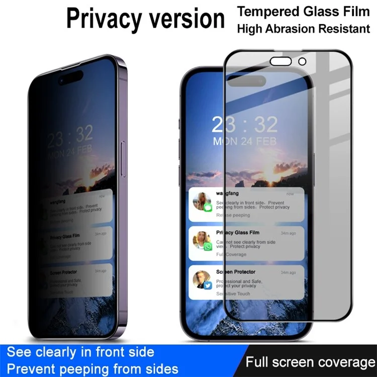IMAK Full Screen Protector for iPhone 14 Pro, Anti-spy Privacy Protection Tempered Glass Full Glue Screen Film