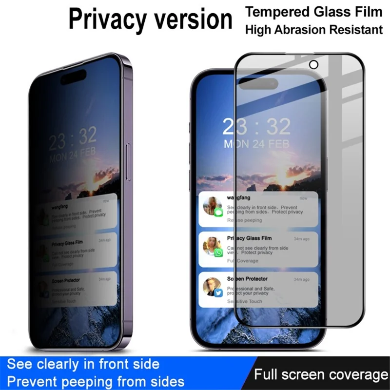 IMAK для iPhone 14 Pro Max Анти-шпионское противоударное закаленное стекло с полным покрытием экрана