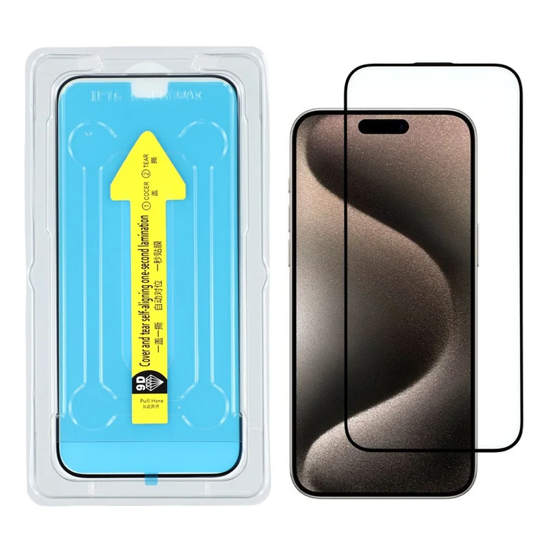 For iPhone 15 Screen Protector Silk Print HD High Aluminium-silicon Glass Film with Easy Installation Tool