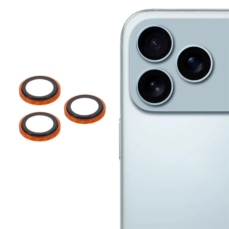 For iPhone 17 Pro Max / 17 Pro Camera Lens Protector Kevlar Textured Metal Tempered Glass Lens Film - Orange