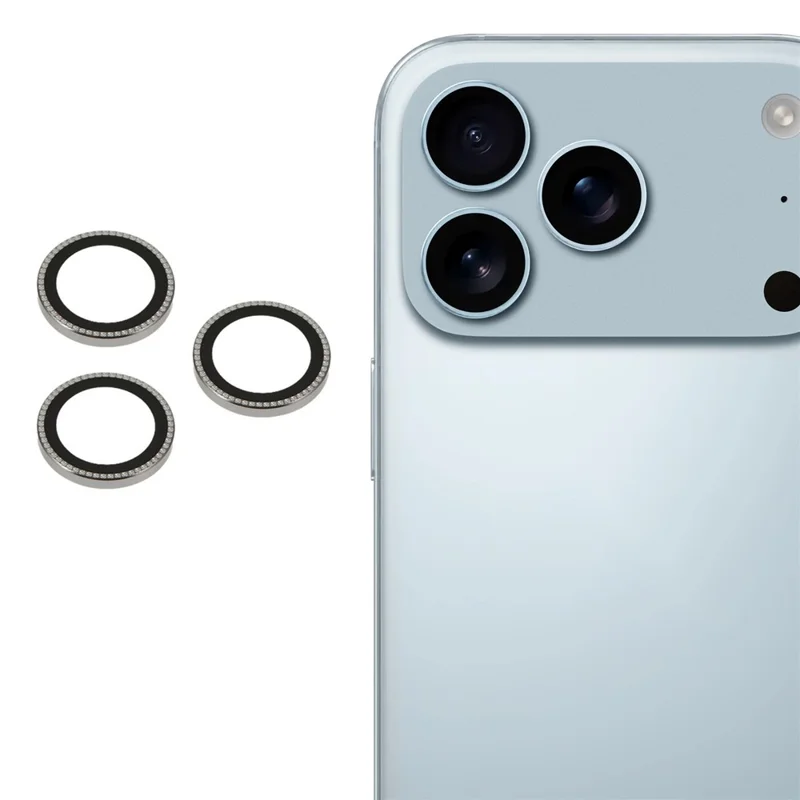 X-LEVEL Para iPhone 17 Pro Max / 17 Pro Protetor de Lente da Câmera com Strass Decorativo Película de Lente HD - Cinza