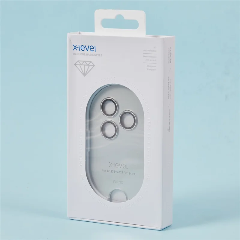 X-LEVEL Para iPhone 17 Pro Max / 17 Pro Protetor de Lente da Câmera com Strass Decorativo Película de Lente HD - Cinza