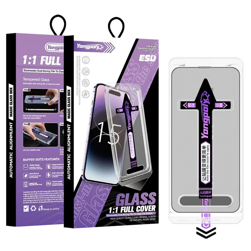 YONGPOLY voor iPhone 17 Pro Max gehard glas met zijdeprint HD heldere screenprotector met stofdichte net