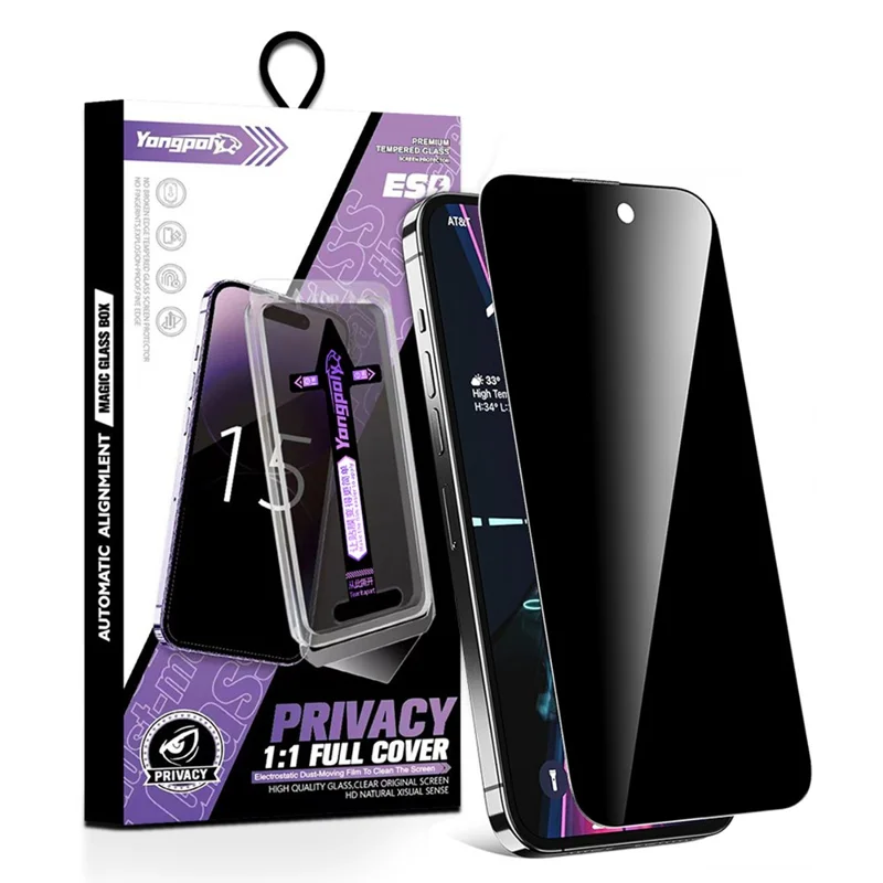 YONGPOLY Para iPhone 17 Protector de Pantalla Antiespiaje Completo con Cristal Templado y Eliminación Automática de Polvo