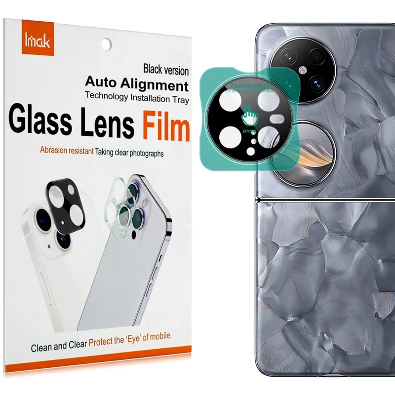 IMAK Pour Huawei Pocket 2 Protecteur de Lentille de Caméra en Verre Trempé avec Cadre Auto-Positionnable (Version Noir)