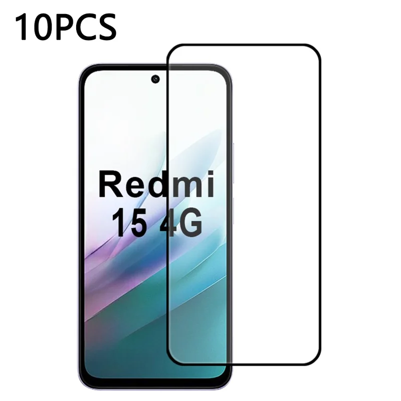 10Pcs For Xiaomi Redmi 15 4G Screen Protector Silk Printing Edge Full Glue Complete Covering