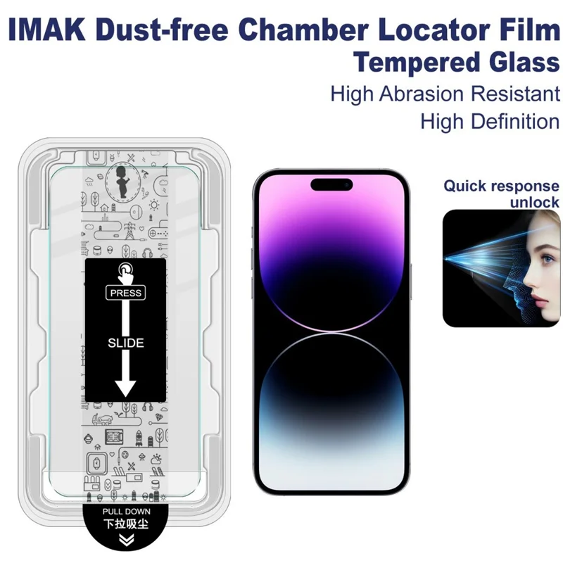 IMAK H Series For iPhone 14 Pro Max Tempered Glass Screen Protector Easy Installation Film with Auto Dust-Remove Tool Kit