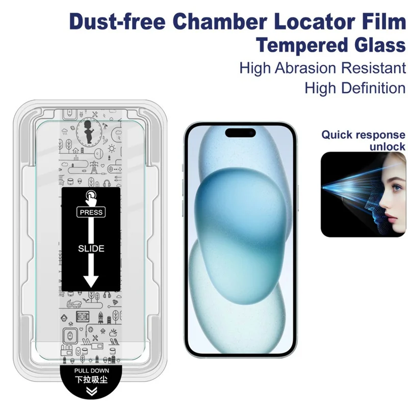 IMAK H Series For iPhone 15 Plus Tempered Glass Screen Protector Easy Installation Film with Auto Dust-Remove Tool Kit